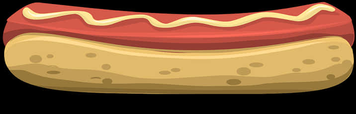 A Cartoon Hot Dog With A Red And White Sauce