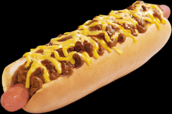 A Hot Dog With Chili And Cheese