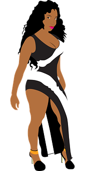 A Cartoon Of A Woman In A Black And White Dress