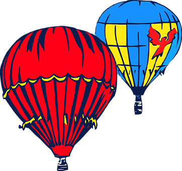 A Red And Blue Hot Air Balloons
