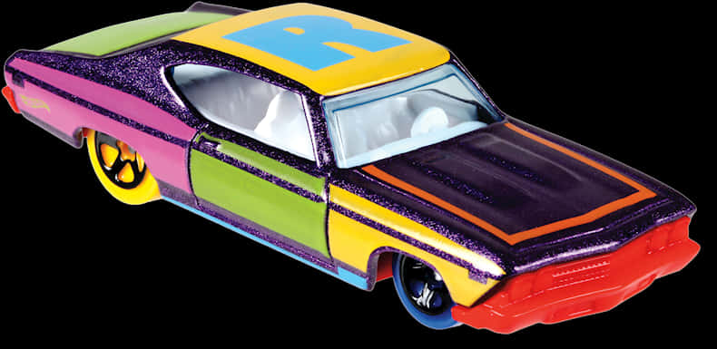 A Toy Car With A Blue And Yellow Stripe