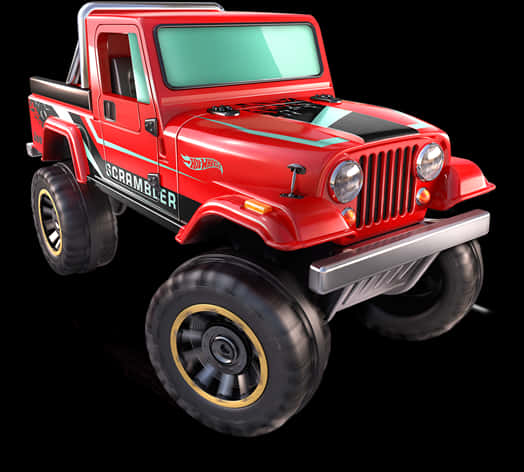 A Red Jeep With Big Wheels