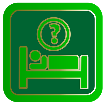 A Green Sign With A Person In Bed And A Question Mark