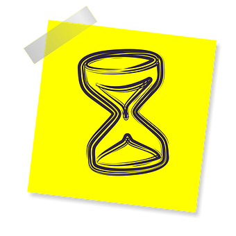 A Yellow Post It Note With A Drawing Of A Hourglass