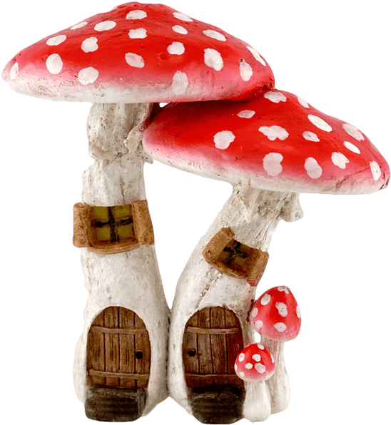 A Mushroom House With Red And White Mushrooms