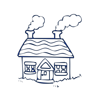 A Drawing Of A House With Smoke Coming Out Of It