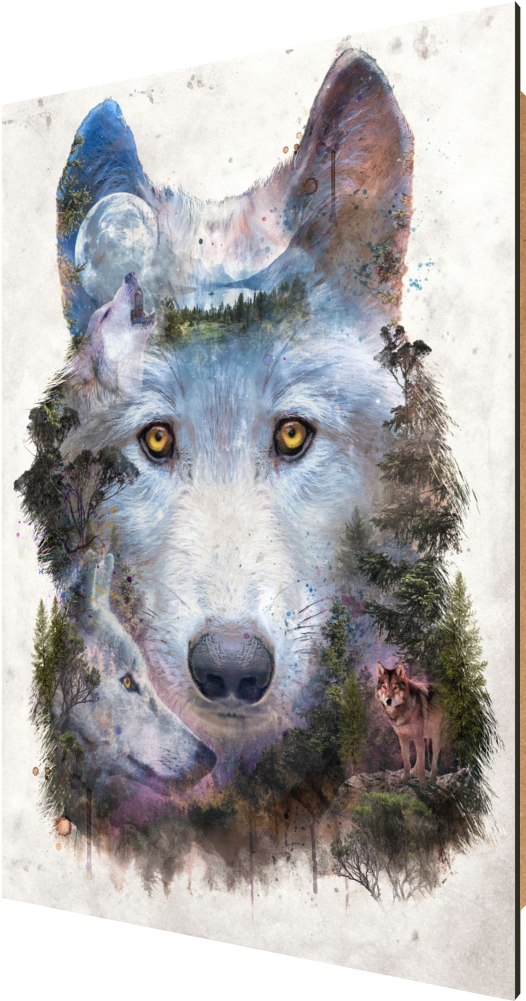A Wolf With A Double Exposure Of The Face
