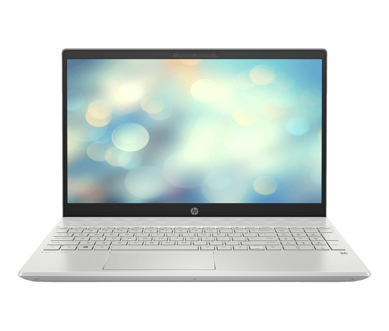 A Silver Laptop With A Blue And White Background