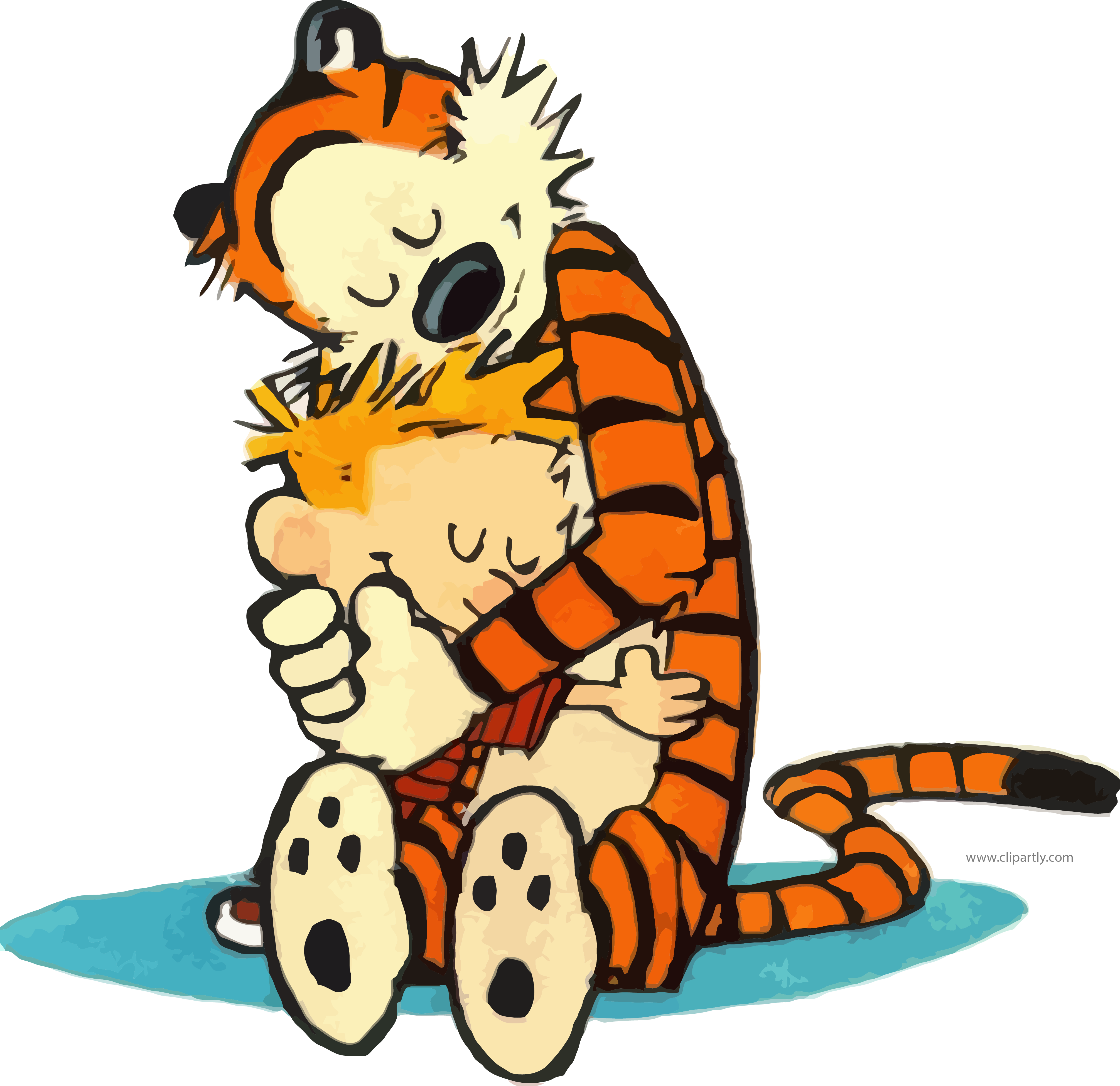 A Cartoon Of A Tiger Hugging A Boy