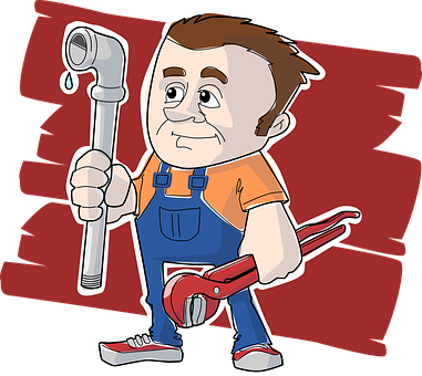 Cartoon Of A Plumber Holding A Pipe Wrench