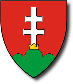 A Red Green And White Shield With A White Cross On It