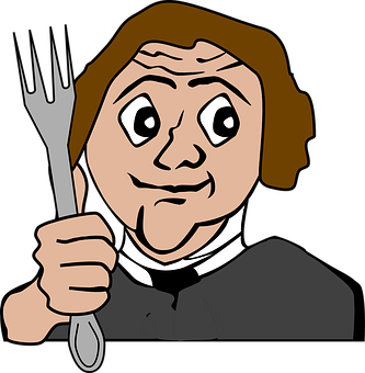 A Cartoon Of A Man Holding A Fork