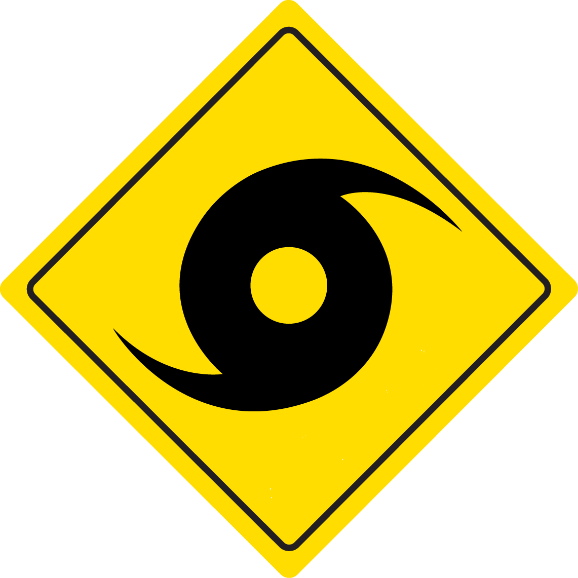 A Yellow Sign With A Black Hurricane Symbol