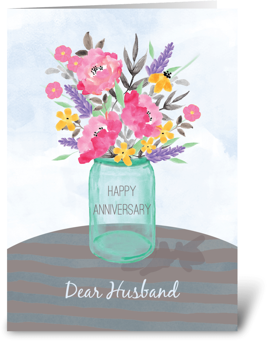 A Card With Flowers In A Jar