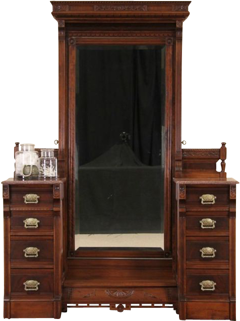 A Mirror With Drawers And A Black Background