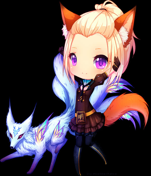 A Cartoon Of A Girl With A Fox