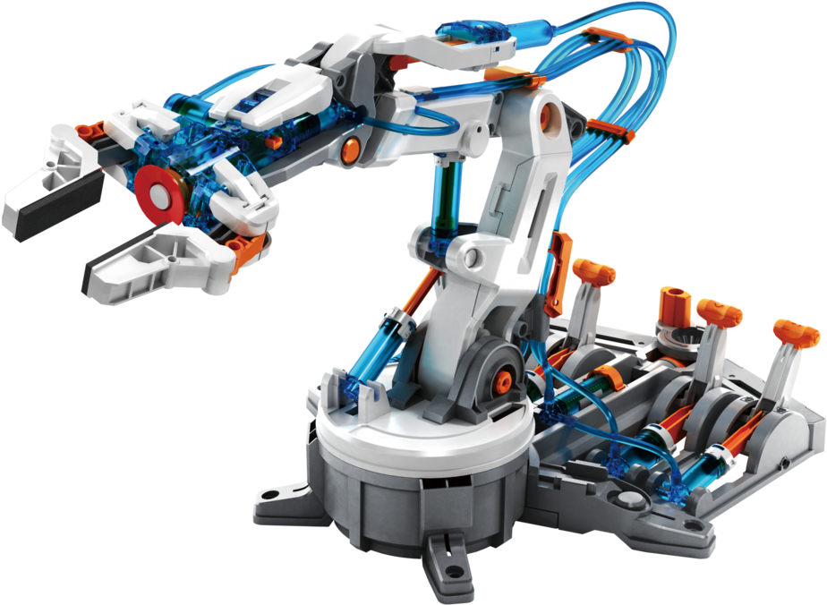 A White And Blue Robot With Blue And Orange Wires