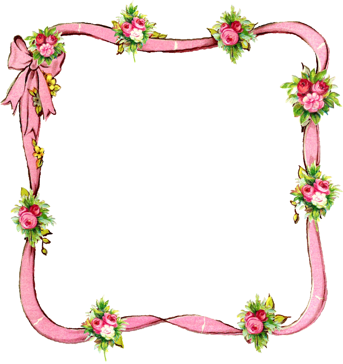 A Pink Ribbon With Flowers And A Bow