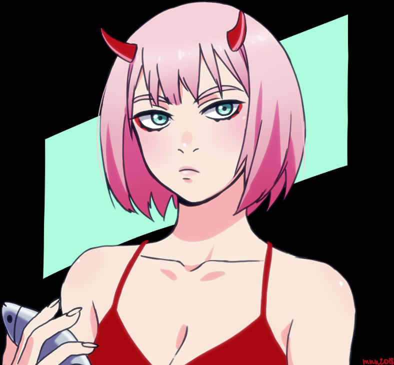 A Cartoon Of A Woman With Pink Hair And Horns