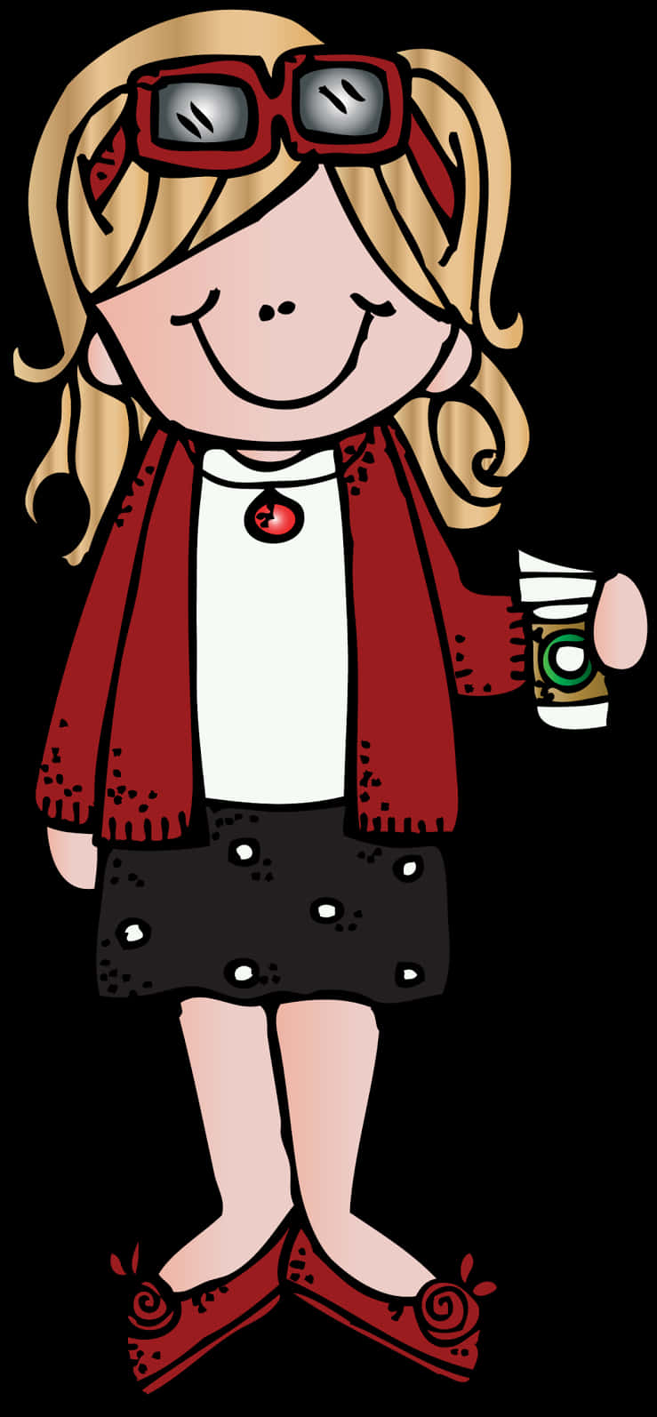 A Cartoon Of A Girl Holding A Coffee Cup