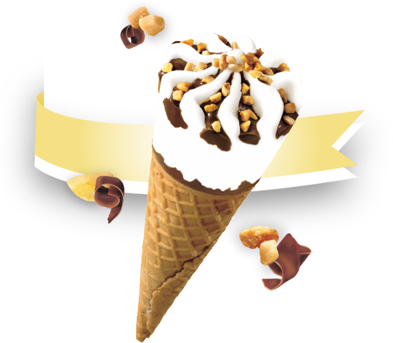 A Ice Cream Cone With Nuts And A Yellow Ribbon