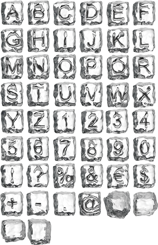 A Group Of Letters And Numbers In Ice Cubes
