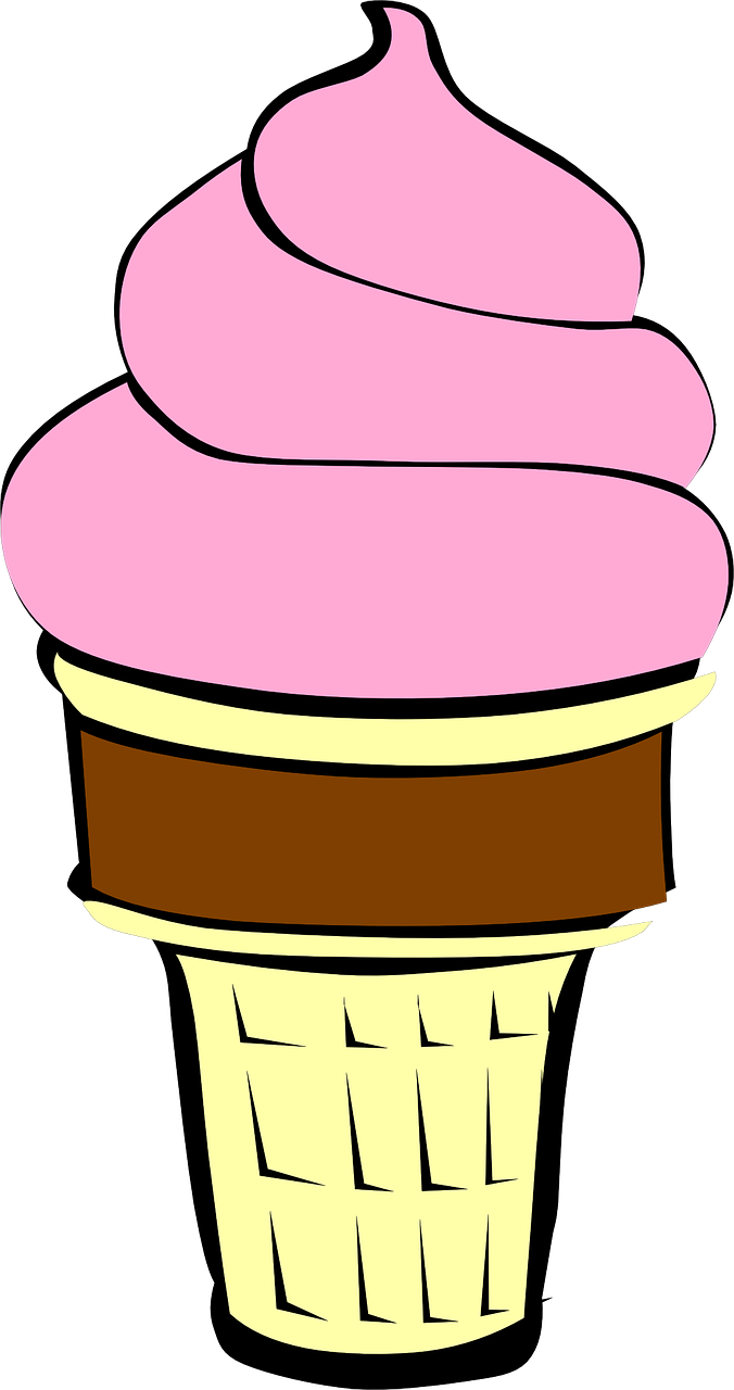 A Cartoon Of A Pink Ice Cream Cone