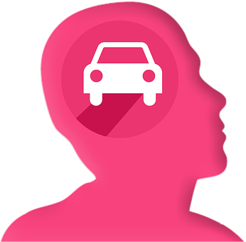 A Pink Silhouette Of A Person With A Car Inside