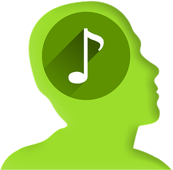 A Green Silhouette Of A Person With A Musical Note In The Brain