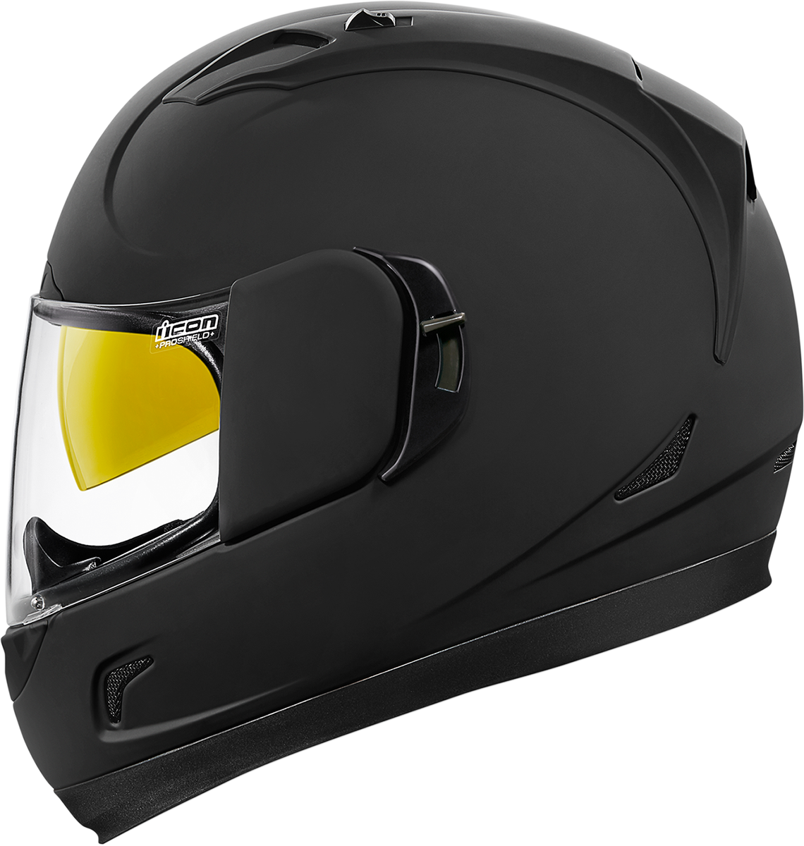 A Black Motorcycle Helmet With Yellow Tinted Visor