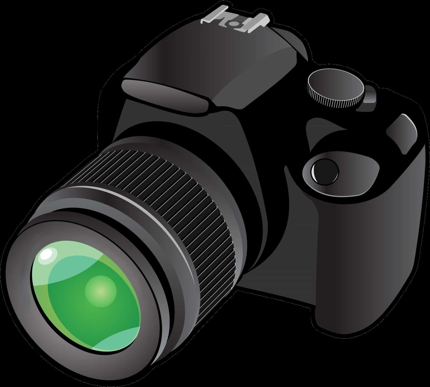A Black Camera With A Green Lens