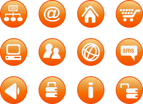 A Set Of Orange Circles With White Icons