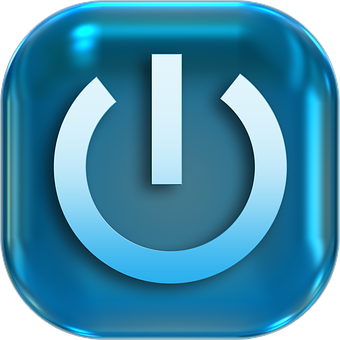 A Blue Button With A White Symbol