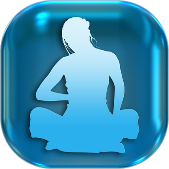 A Silhouette Of A Woman Sitting On A Blue Square