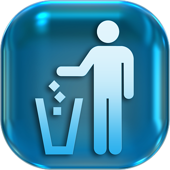 A Blue Square With A Pictogram Of A Person Throwing Trash