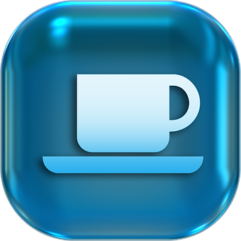 A Blue Square With A White Cup On It