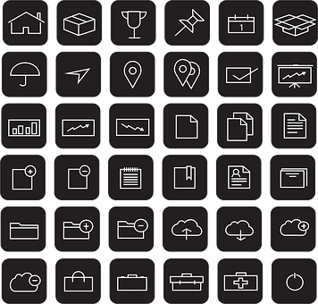 A Screenshot Of A Black Background With White Icons