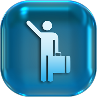 A Blue Square With A Person Holding A Briefcase