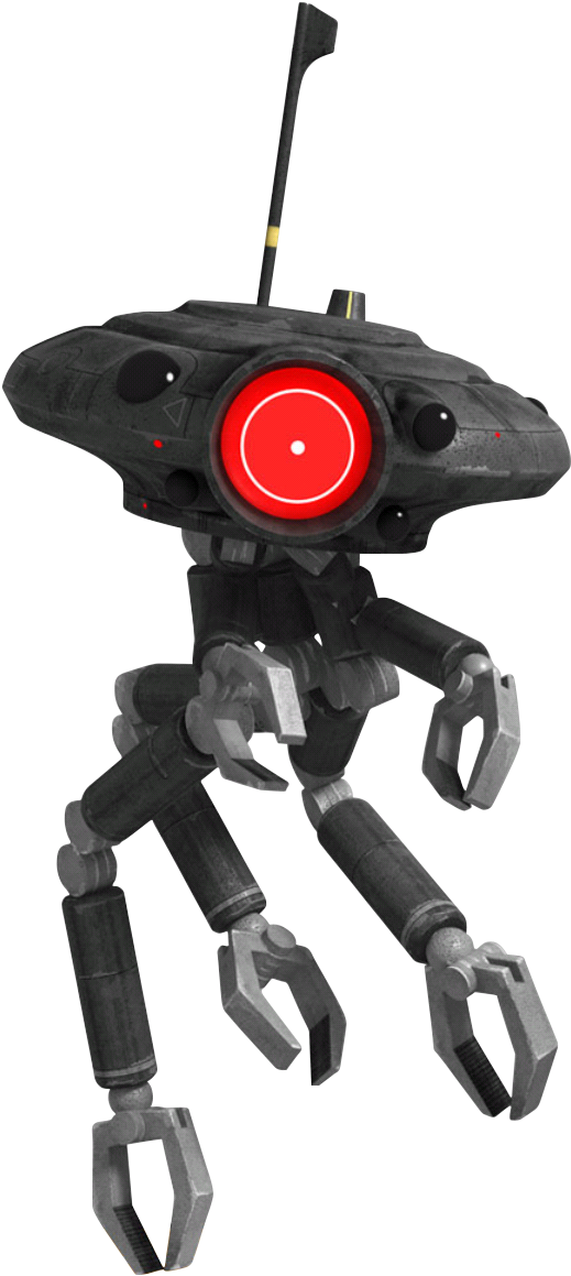 A Black Robot With A Red Circle On Its Head