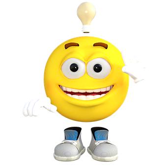 A Yellow Smiley Face With White Shoes And A Light Bulb On Top