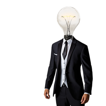 A Man In A Suit And Tie With A Light Bulb Head