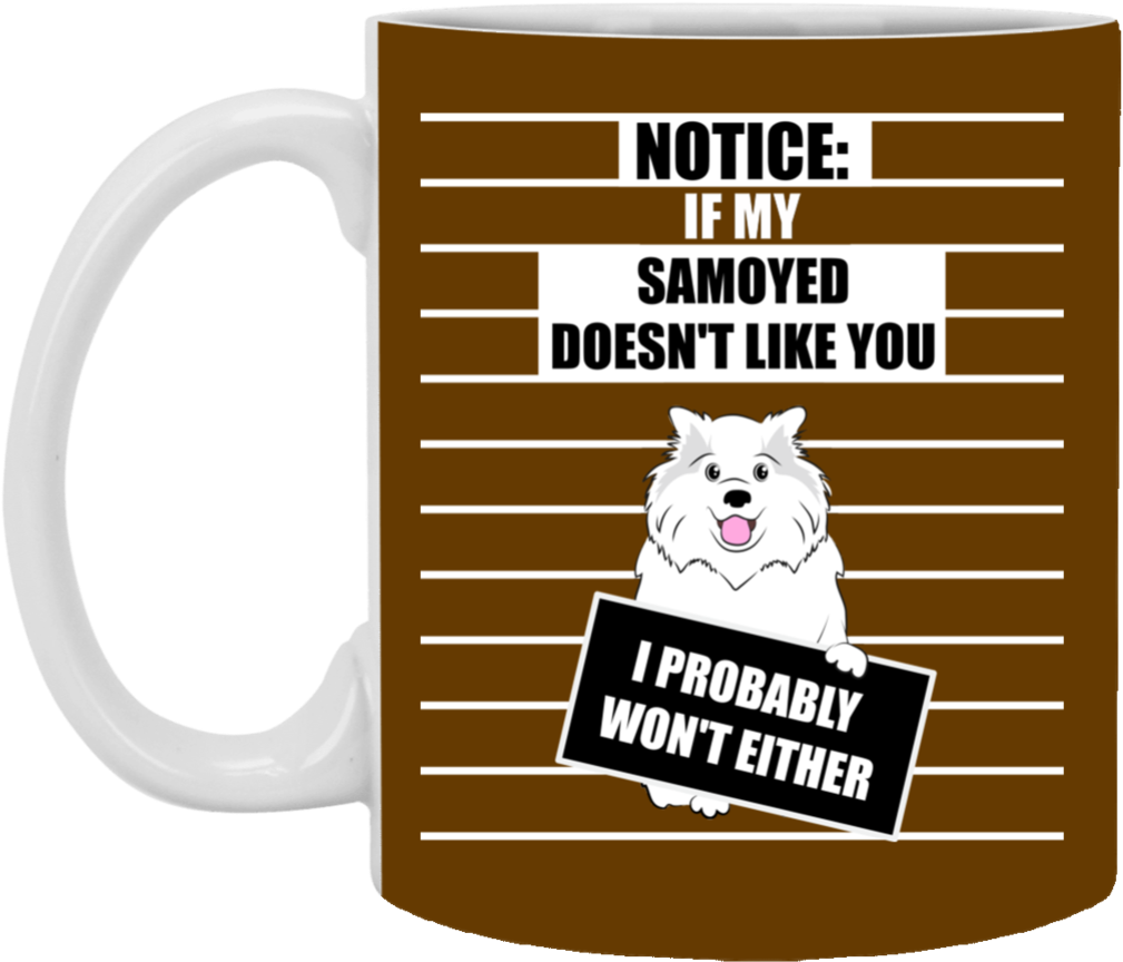 A Coffee Mug With A Dog And A Sign