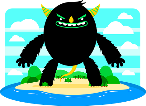 A Cartoon Of A Monster On A Beach