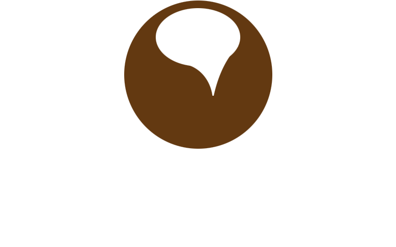 A Logo With A Brown Circle And White Text