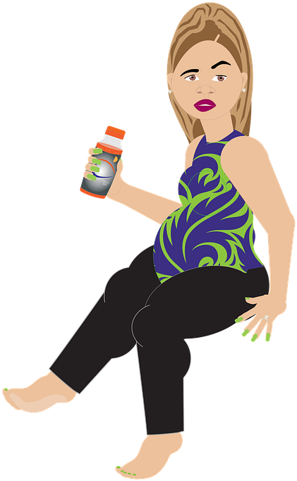 A Cartoon Of A Pregnant Woman Holding A Bottle