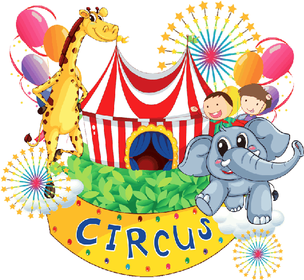 A Circus Sign With Animals And Balloons