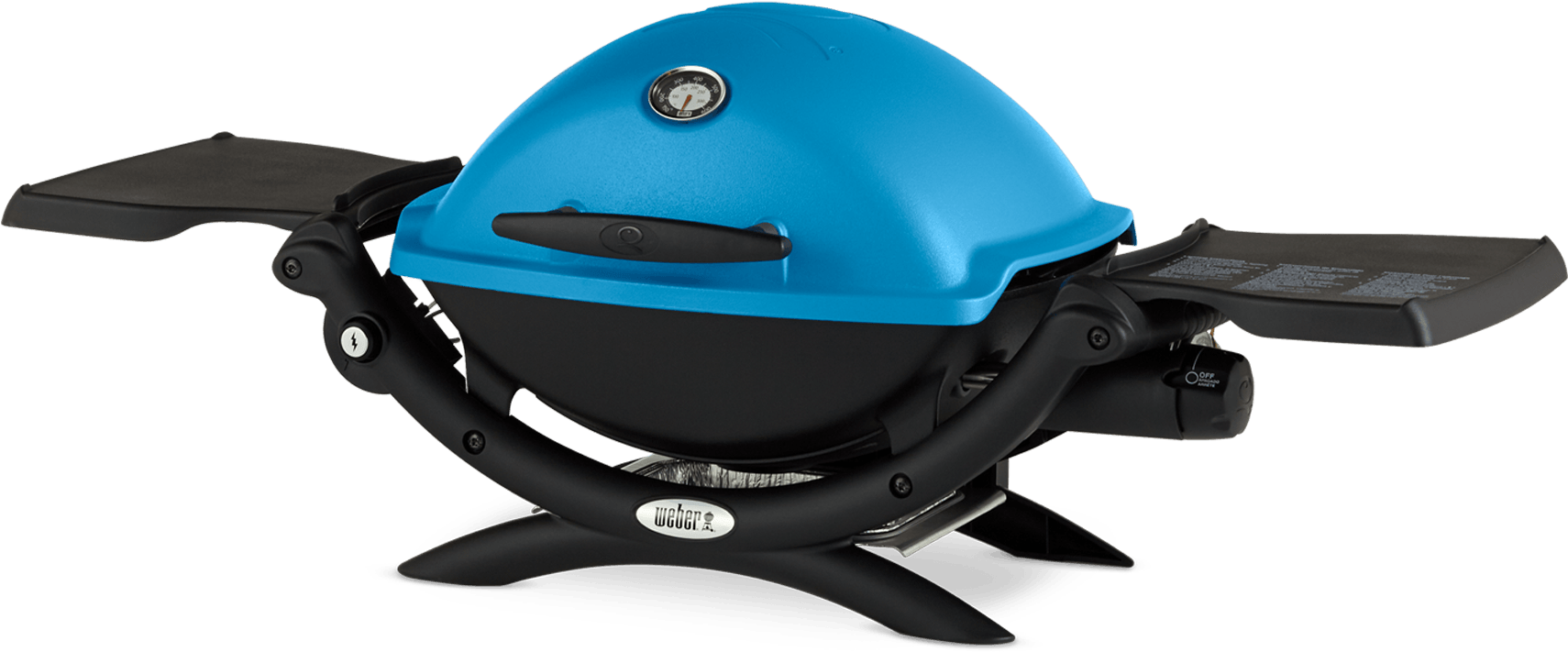 A Blue And Black Barbecue Grill