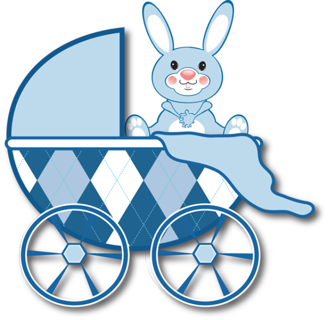A Blue And White Baby Carriage