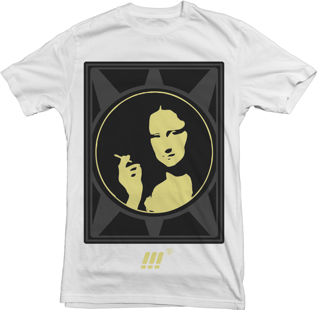 A White T-shirt With A Picture Of A Woman Smoking