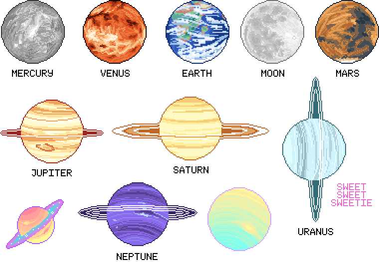 A Group Of Planets In Different Colors